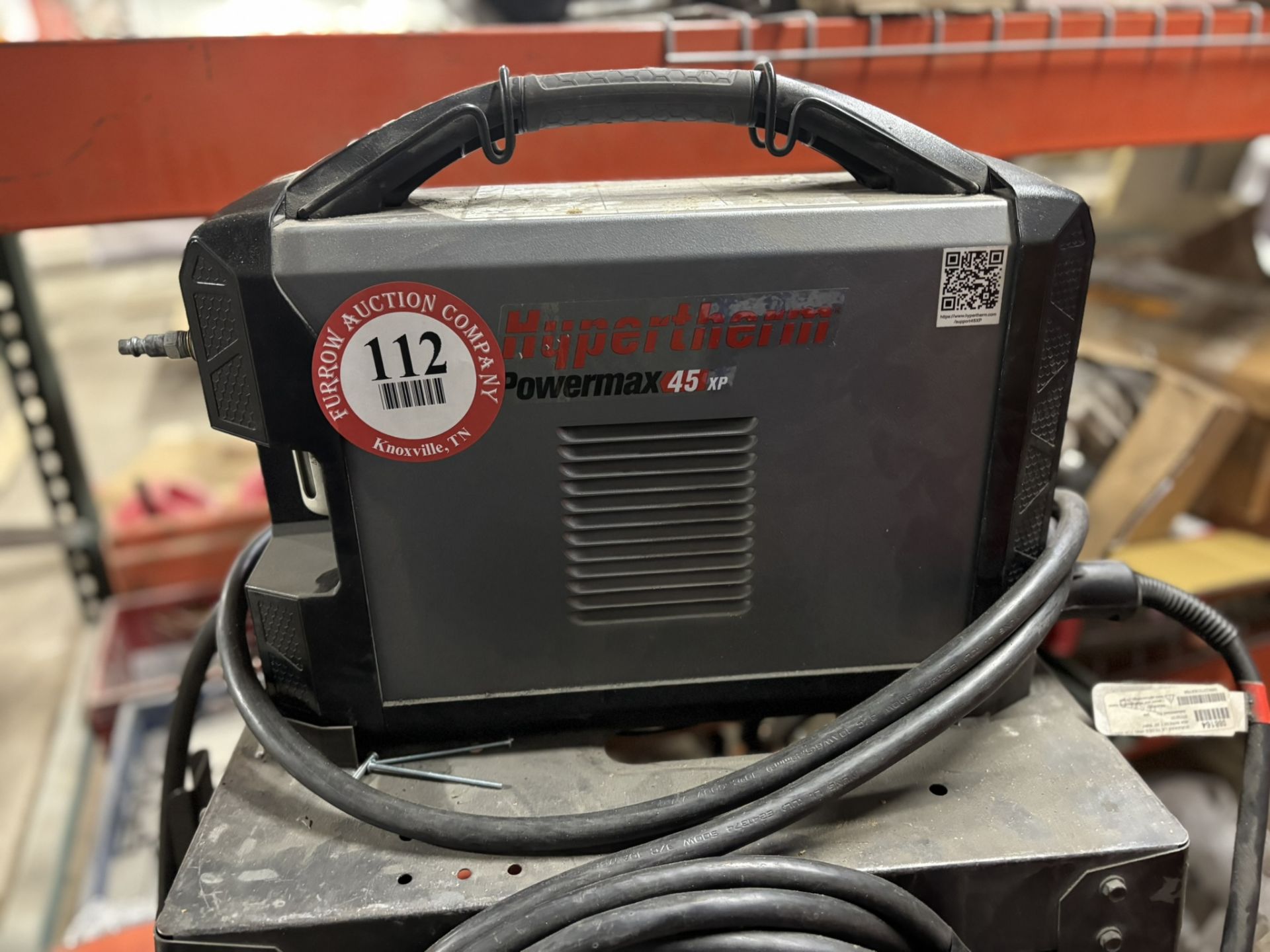 Lincoln Electric Hypertherm Power Max 45 XP Plasma Cutter on Metal Shop Stand on Casters - Image 4 of 5