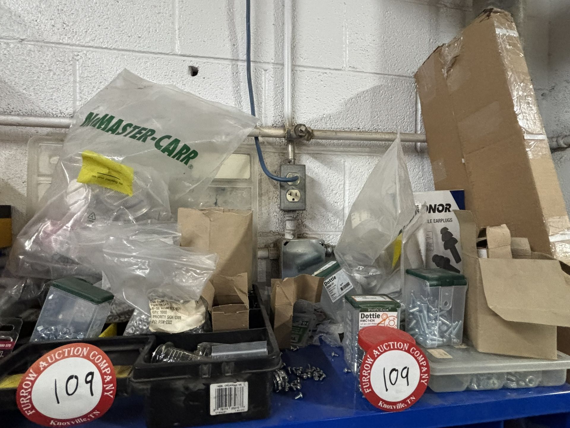 Assorted Contents on top of Cabinets - Nuts, Bolts, Staples, Conduit, Outlet Bodies, Drill Bits, - Image 4 of 6