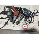 (4) Assorted Corded Handheld Power Drills - Bosch, Magnum, Black & Decker