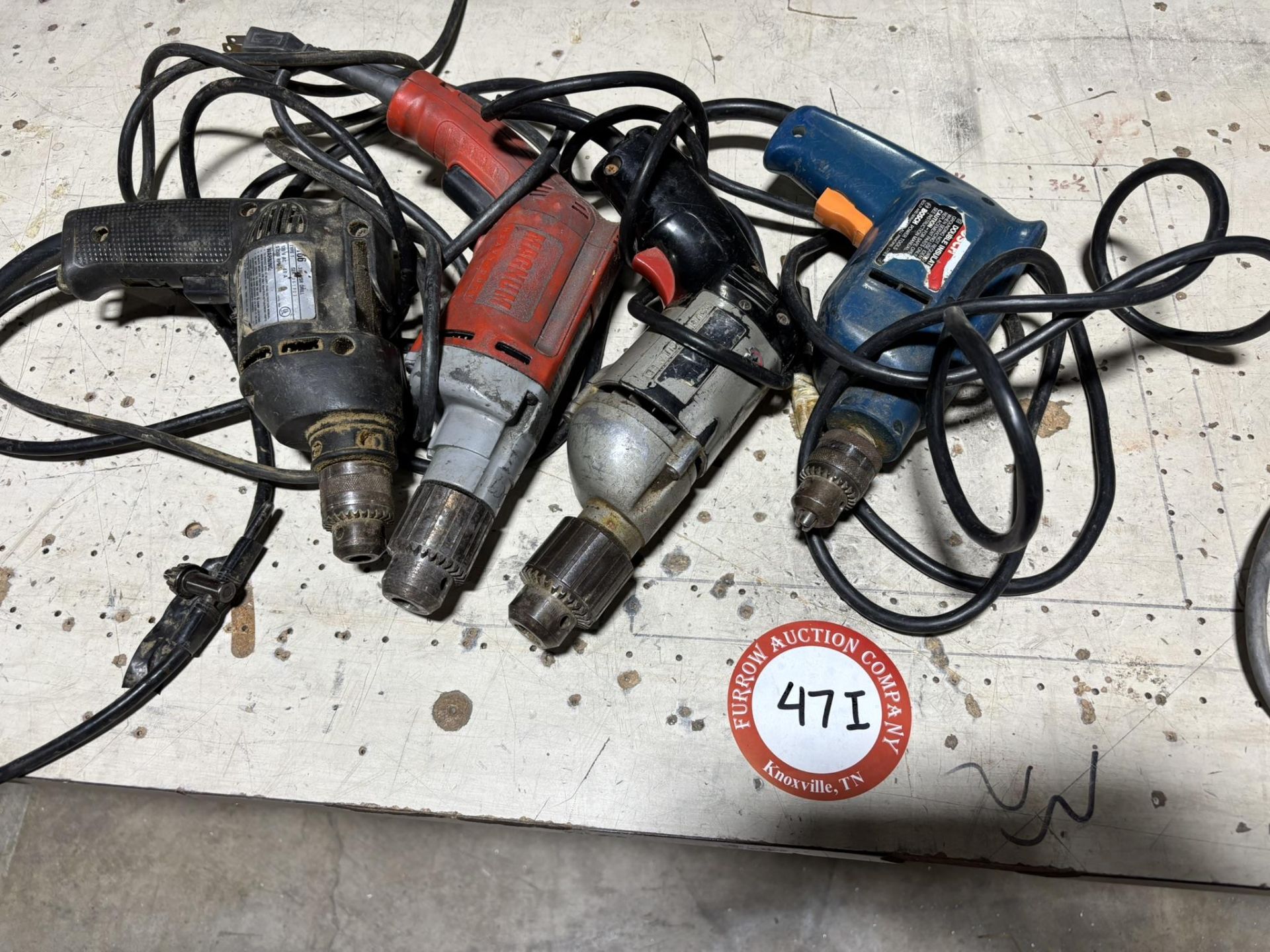 (4) Assorted Corded Handheld Power Drills - Bosch, Magnum, Black & Decker