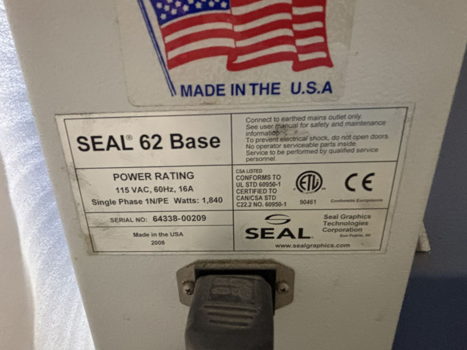 Seal 62 Base Wide Format Laminator, S/N 64338-00209 - Image 5 of 5