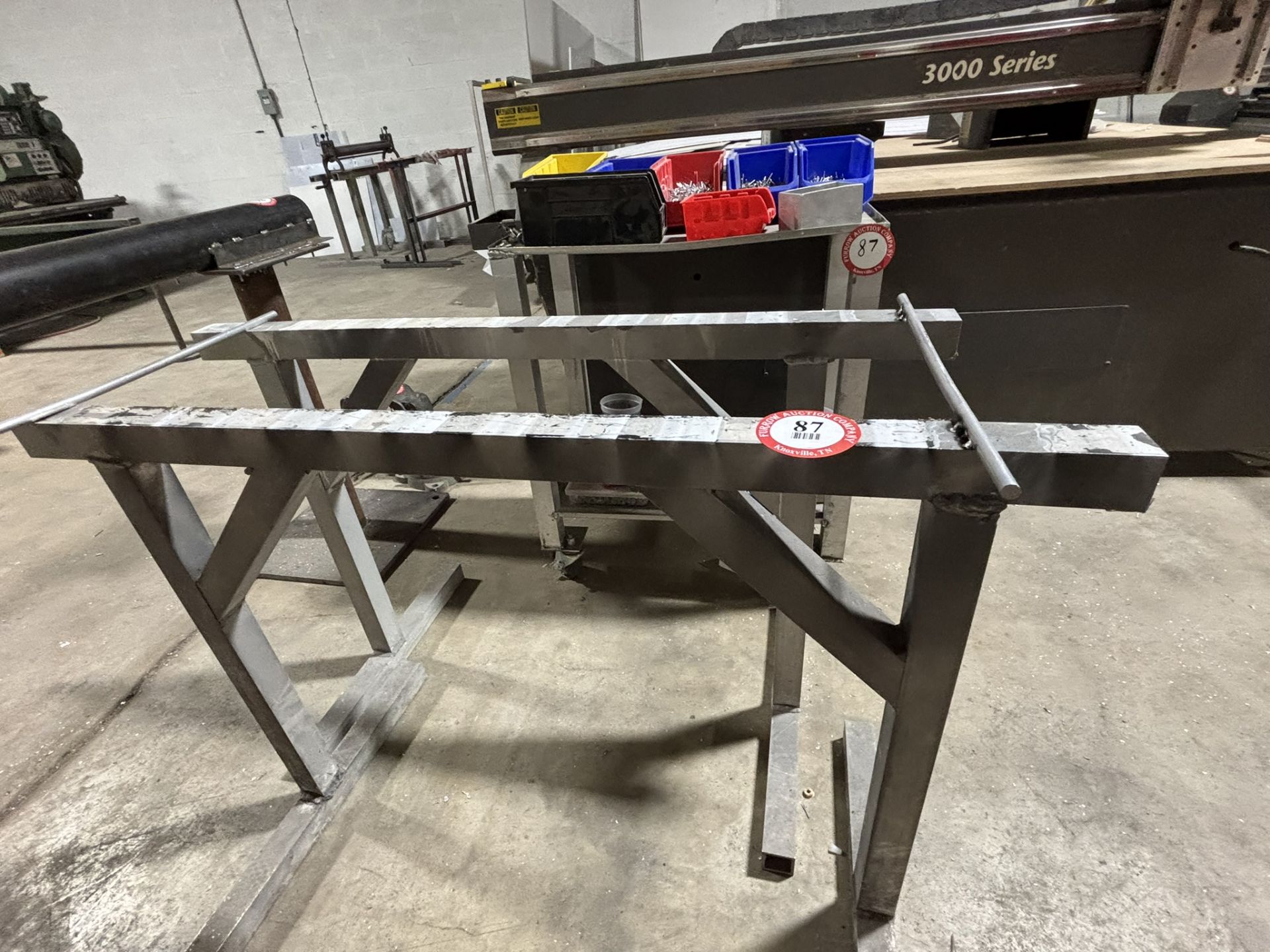 (2) Metal Paint Horses + Metal Shop Cart on Casters, includes Contents - Large Assortment of Screws