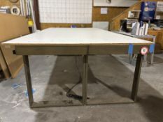 Custom-built Metal and Wood Shop Table, 120inWx60inDx35inH