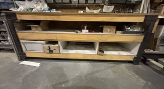 Heavy Duty Wooden Adjustable Shop Table with 2 Additional Shelves + Contents of Shelves