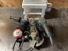 Hercules Corded Disk Grinder, Chicago Eletric Double Cut Saw, and a Corded Orbital Sander