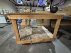Custom-built Wooden Shop Table on Casters, 48inWx48inDx37inH