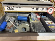 6-Drawer Parts Cabinet + Contents, Wire Harnesses, Wire Connectors, Splicers, Crimps, etc.,