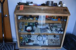 WOODEN DISPLAY CABINET WITH GLASS SLIDING DOORS, 4'W x 4'H x 1'D