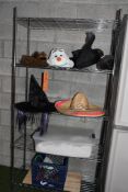36" X 72" WIRE RACK W/MISC. ITEMS (COSTUME, DUCK)