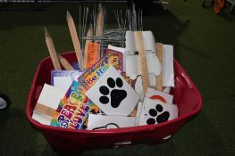 LARGE BIN OF ASSORTED WICKETS & SIGNS