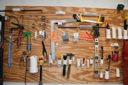 LARGE BOARD W/ALL TOOLS HANGING ON IT, BRING TOOLS TO REMOVE