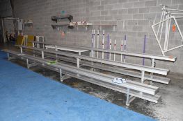 ALUMINUM BLEACHERS, 3 ROWS, ON WHEELS, 21' X 58"