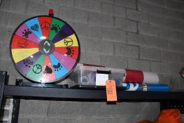 SPINNING WHEEL & ASSORTED BANNERS
