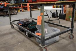 HEAVY DUTY METAL FABRICATED SHOP TABLE, 5"' CASTERS, WOOD SURFACE, 41"H X 96"L X 48"W, NO CONTENTS