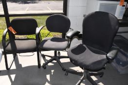 (3) ASSORTED BLACK/GRAY OFFICE CHAIRS-(2) ON CASTERS, (1) STATIONARY