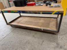 HEAVY DUTY STEEL FRAMED TABLE W/PLYWOOD TOP, 8' X 4' 34-1/2"H, NO CONTENTS