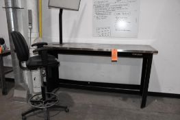 HUSKY METAL WORK TABLE W/STAINLESS TOP, HP MONITOR, CHAIR, 72"L X 24"D X 39"H