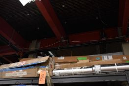 TOP SHELF: ASSORTED-LED TRACK CHANNEL, CONDUIT, STAINLESS STEEL TABLE LEGS, ALUMINUM FLASHING, MI...