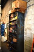 3' WIDE METAL SHELVING UNIT WITH CONTENTS; WIRING, PARTS ORGANIZERS AND MISC. PARTS