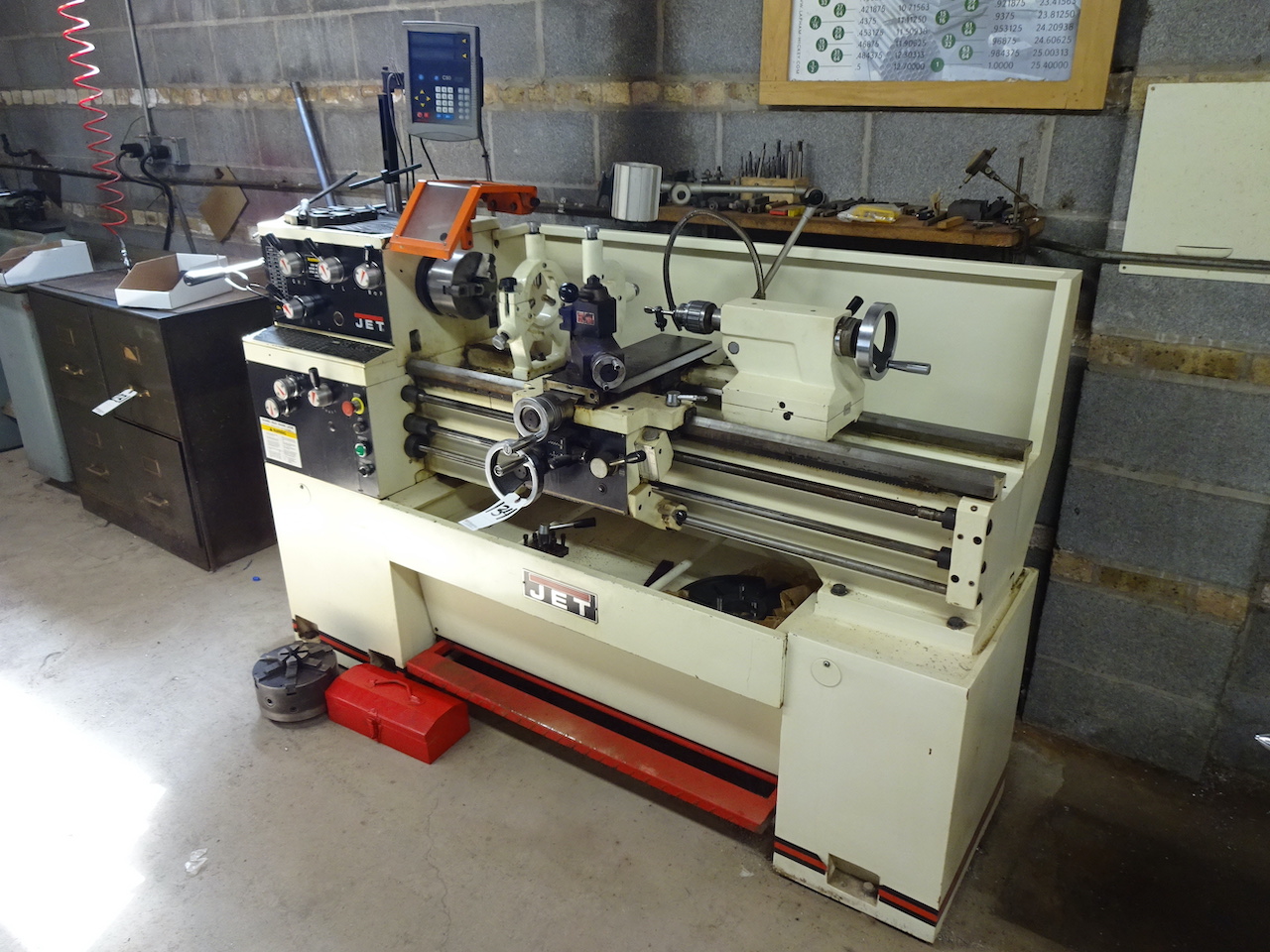 JET 14 X 40 MODEL GH-1440W GEARED HEAD LATHE, S/N 61056, NEWALL MODEL C80 2-AXIS DIGITAL
