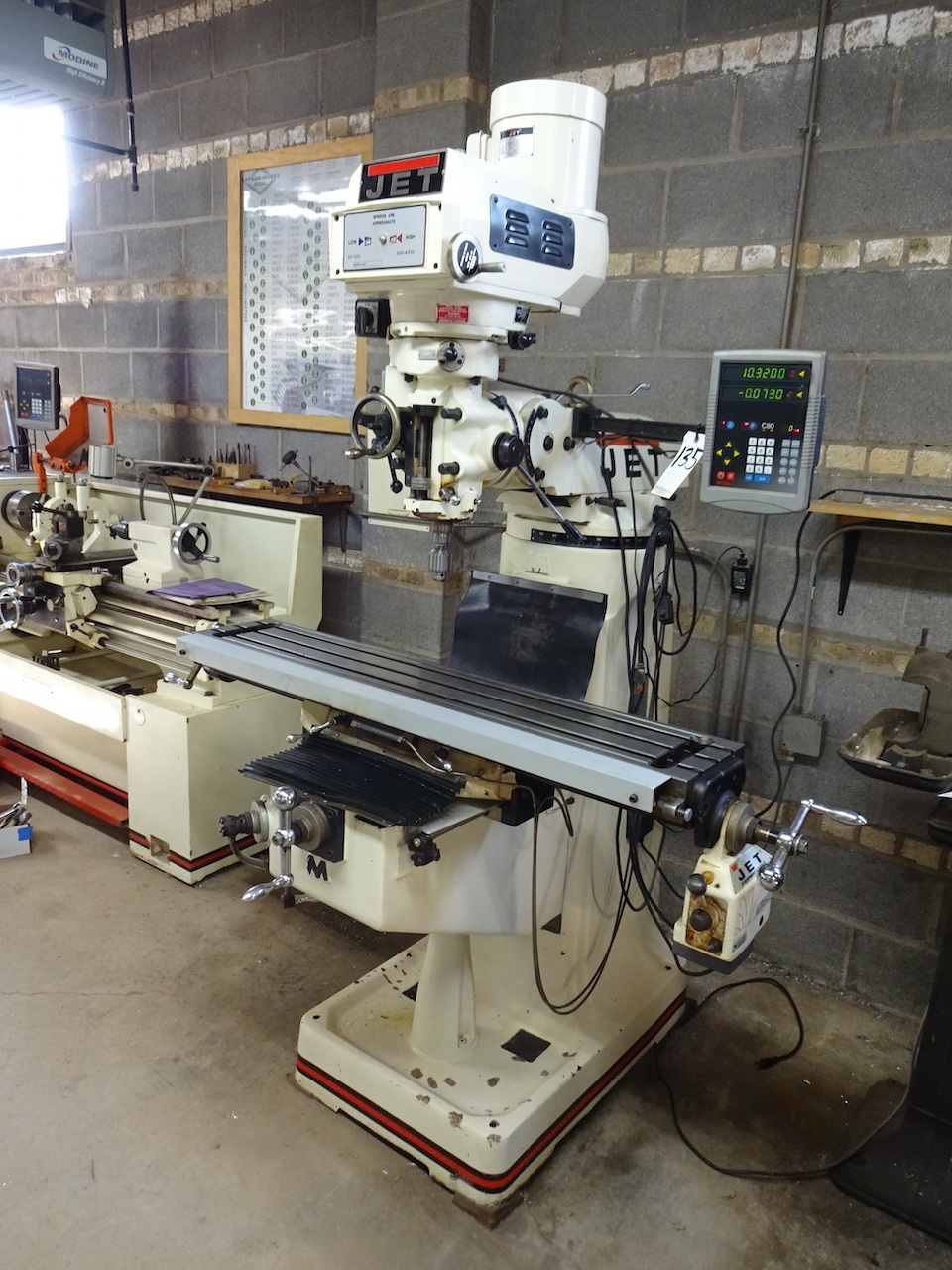 JET 3 HP MODEL JTM 4VS VERTICAL MILLING MACHINE, S/N 6060847, NEWALL MODEL C80 2-AXIS DIGITAL