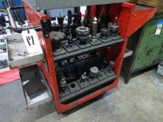 LOT (38) ASSORTED 40-TAPER CNC TOOL HOLDERS, WITH RED TOOL CART