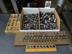 LOT ASSORTED COLLETS IN 2 BOXES & 4 RACKS
