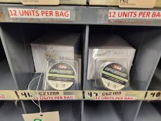 12 PACKS OF P-LINE HP-LEADER COPOLYMER FISHING LINE, 15 AND 6 AND 8 LB., 50 YDS