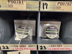 12 PACKS OF P-LINE HP-LEADER COPOLYMER FISHING LINE, 15 AND 20 LB., 50 YDS