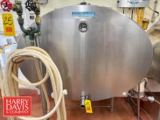 Mueller 600 Gallon Jacketed Farm Tank, Model: OH, S/N: 53311 with Vertical Agitation, Top Manway