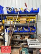 Shelf with Contents, Including: Conveyor Parts, Gaskets, Poly Flow Tubing, Clamps, Seals, Bearings