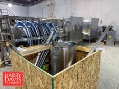 60 Gallon S/S Tank, Assorted S/S Pipe, Fittings, (8) Dies, Clamps and Spare Parts (Location: Woburn,