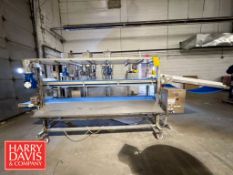 Portable Packoff Conveyor: Top: 12’ x 18” with Drive, Bottom: 9’ x 16” (Location: Woburn, MA) -