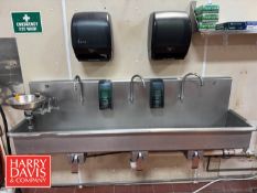 S/S 3-Faucet Knee Operated Sink with Eye Wash Station and (2) Soap and Paper Towel Dispenser (