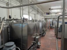 2-Compartment S/S Flavor Tank, 500 Gallons per Compartment with Vertical Agitation and (2) Fristam