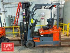 Toyota 2,500 LB Capacity Electric Fork Truck, Model: 7FBEW15, S/N: 23635 with 3-Stage Mast