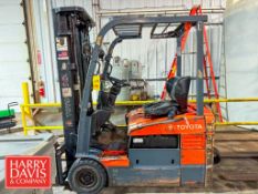 Toyota 2,500 LB Capacity Electric Fork Truck, Model: 7FBEW15, S/N: 23644 with 3-Stage Mast