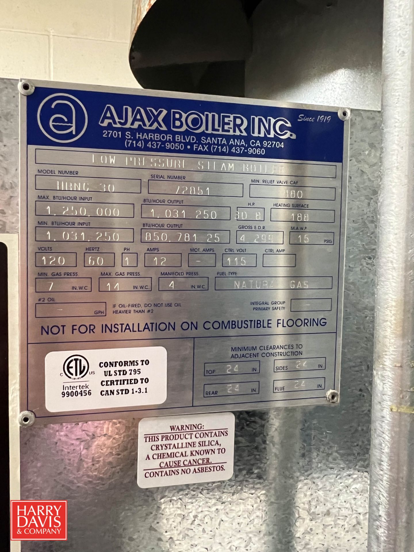 Ajax Low Pressure Steam Boiler, Model: HRNG-30, 30.8 HP Boiler with Condensate Return Pump and Tank - Image 2 of 4