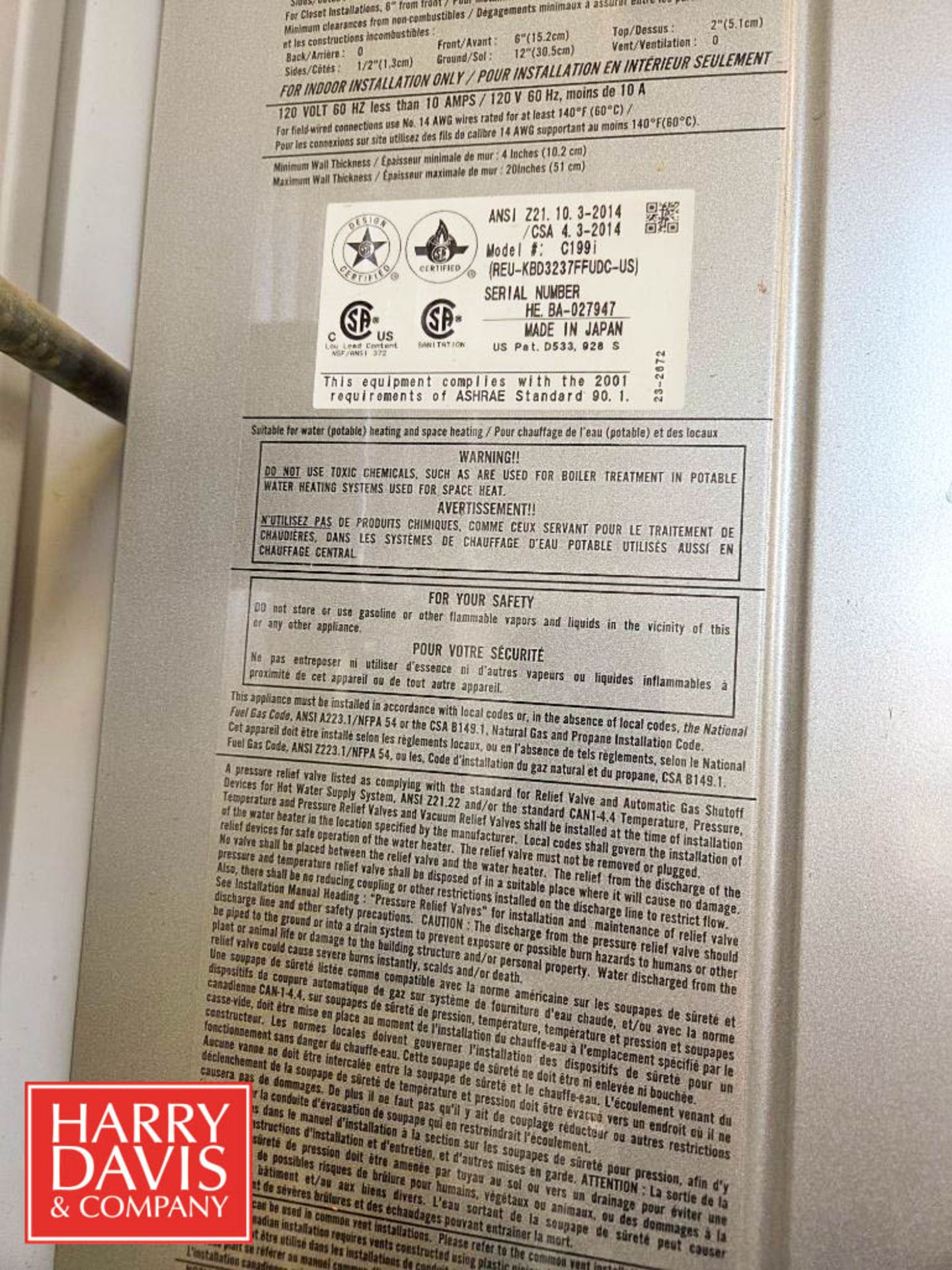 Rinnai Commercial Direct Vent Automatic Instantaneous Water Heater, Model: C199i - Image 4 of 5