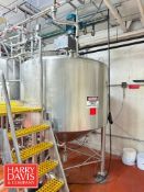 Walker 600 Gallon High Viscosity Jacketed Dome-Top, Cone-Bottom S/S Processor, Model: PZ-CB-HD, S/N: