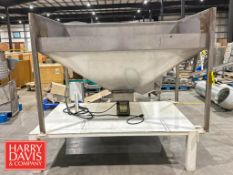 S/S Hopper: 49.5” x 74” x 35” Depth with Meyer Vibratory Feeder: 42” x 12”: Mounted on Base