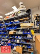 Rack with Assorted Parts, Including: Nordson Glue Machine Parts, Auto Harp Parts, Gas Mixers,