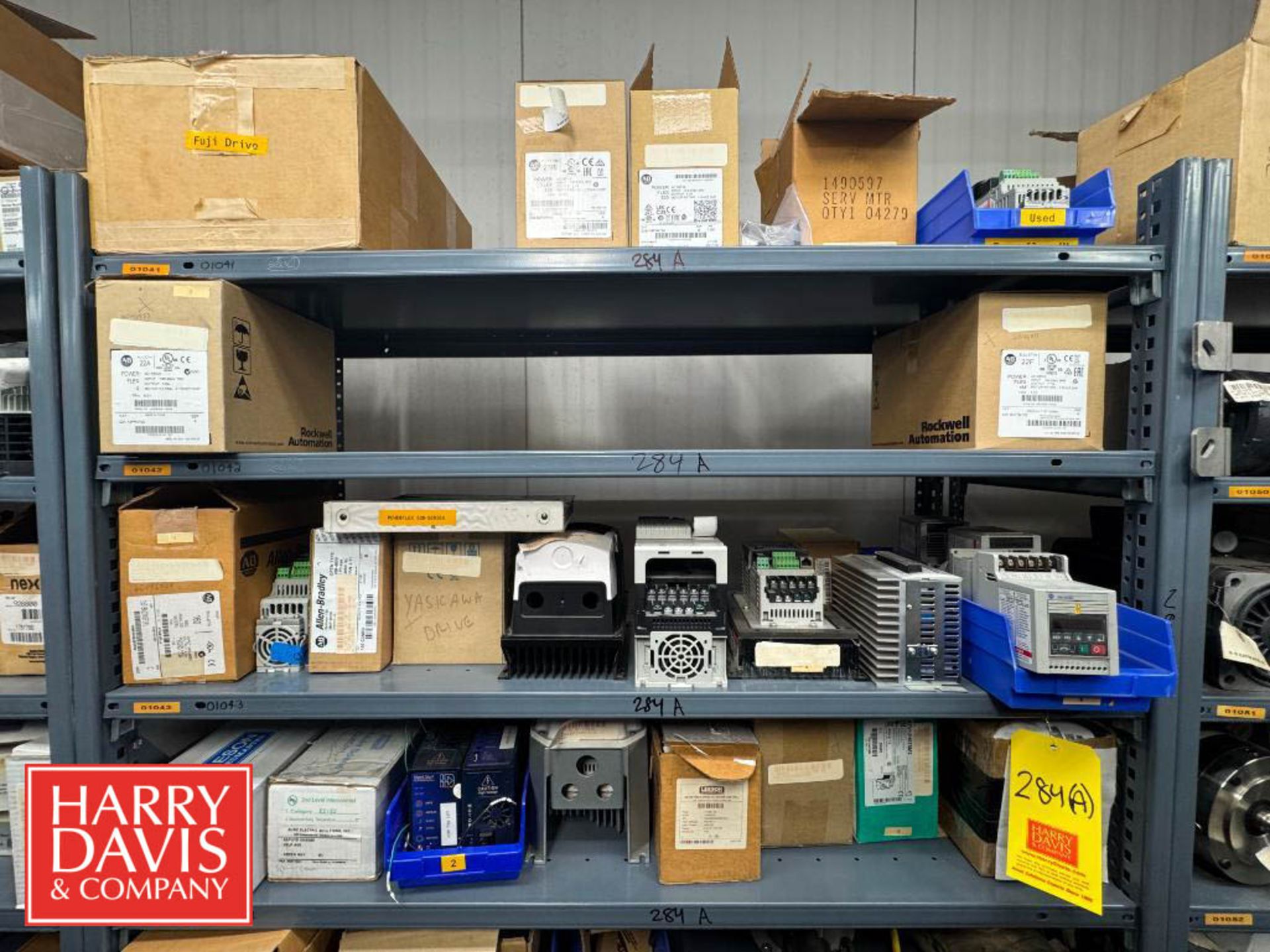 Powerflex Rack Open Rack with Assorted Parts, Including: (4) Allen-Bradley 1-2 HP Power ...