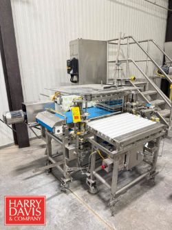 Koss Pneumatic Variable Speed 2-Way Cheese Block Cutter with Conveyor: 6’ x 17” and (3) Spare Harps: