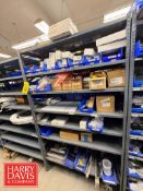 Rack with Assorted Zebra Printer Parts, Including: Media Kits, Drive Kits, Ribbon Kits, Platen