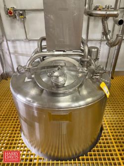 Feldmeier 250 Gallon S/S Dome-Top, Dish-Bottom Mix Tank, S/N: E-0102-09 with Bottom Steam Injection,