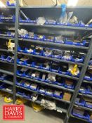 Rack with Assorted Parts, Including: Allen-Bradley Parts, Control Units, Guard Master Actuators,