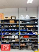 Racks with Assorted Parts, Including: Gaskets, End Caps, Wing Nut Clamps, Casters, Flanged