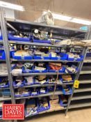 Racks with Assorted Parts, Including: Sato Printer Parts, Bearings, Swing Tamps Assembly Mount