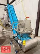 S/S “L” Shaped Incline Belt Conveyor: 36” x 12” x 8.75’ Height with S/S Feed Hopper: Mounted on